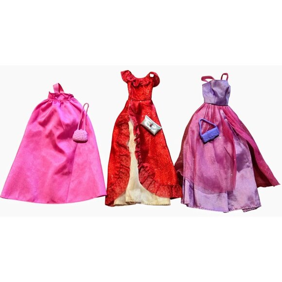 Vintage Barbie Evening Dresses Pink Purple Red Ball Gowns With Purses - Picture 1 of 9